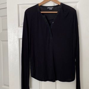 Vince - shear cotton tunic w/silk trim. Black.
